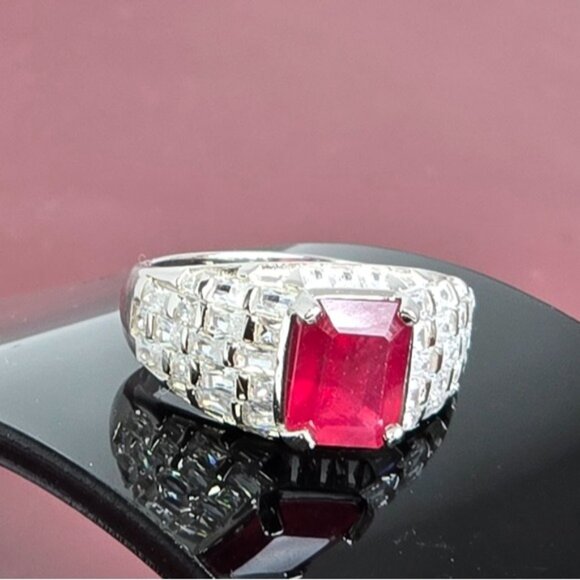 925 Sterling Silver Ring SZ 6.5 with Octagon Natural Ruby 9x7mm Gemstone - Picture 7 of 13